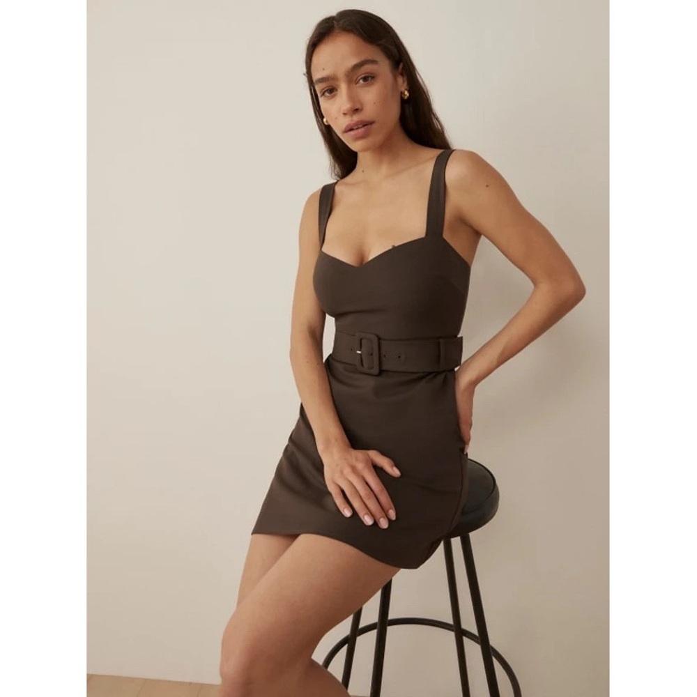 Reformation Huxley Belted Mini Dress in Chestnut Brown Size 4 - Picture 9 of 13